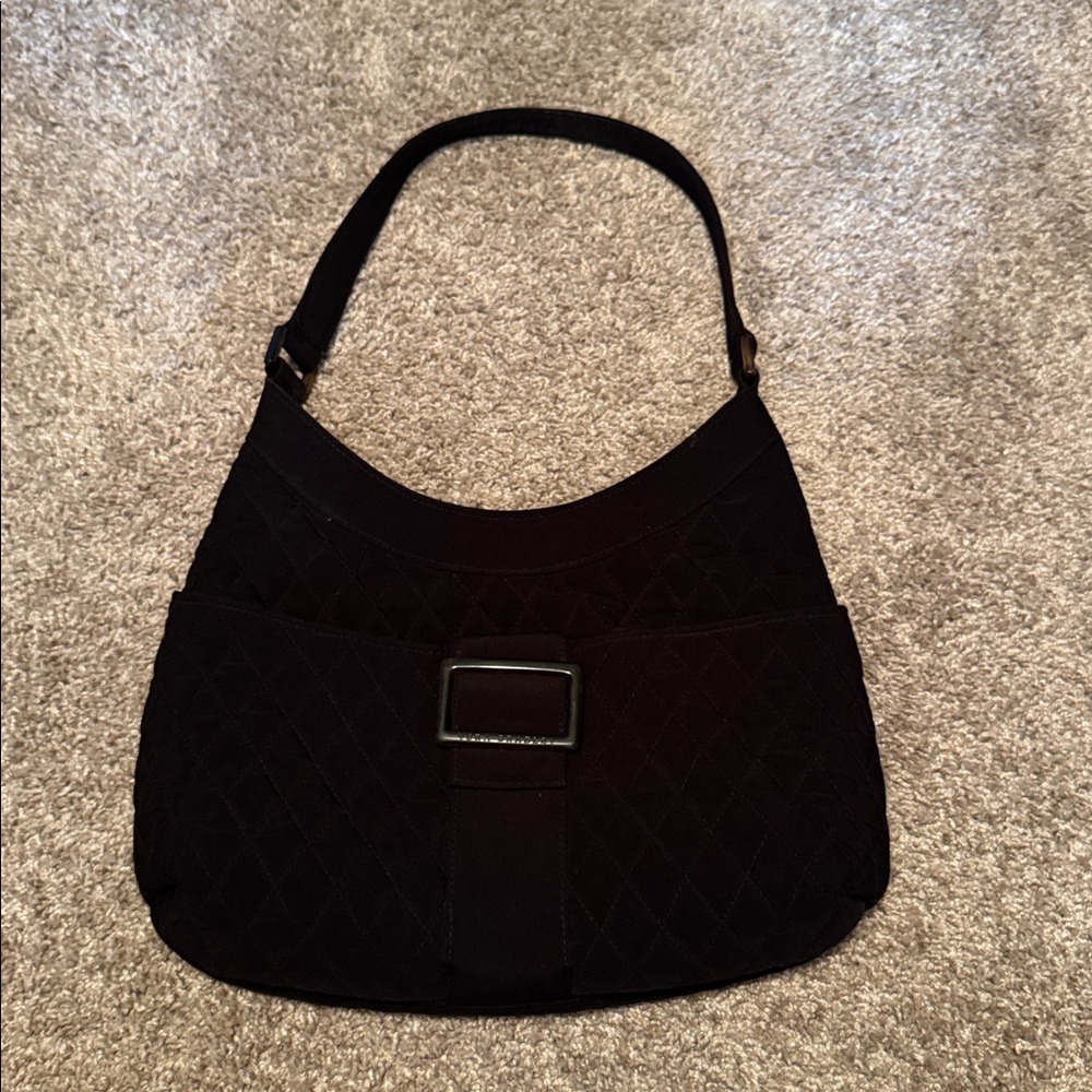 VERA BRADLEY Classic Black Quilted Hobo Shoulder Bag 1 Strap Zipper Closure